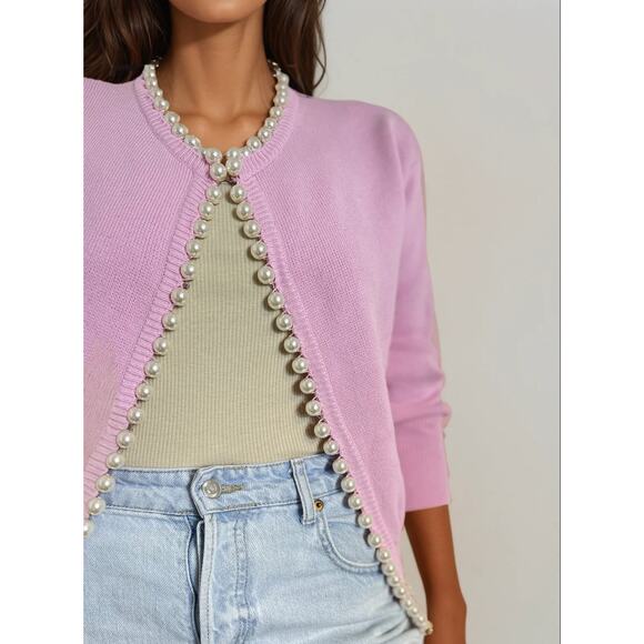 Self-Same Pink Pearl Charlotte Cotton Cardigan Loveshack Fancy - Picture 12 of 16